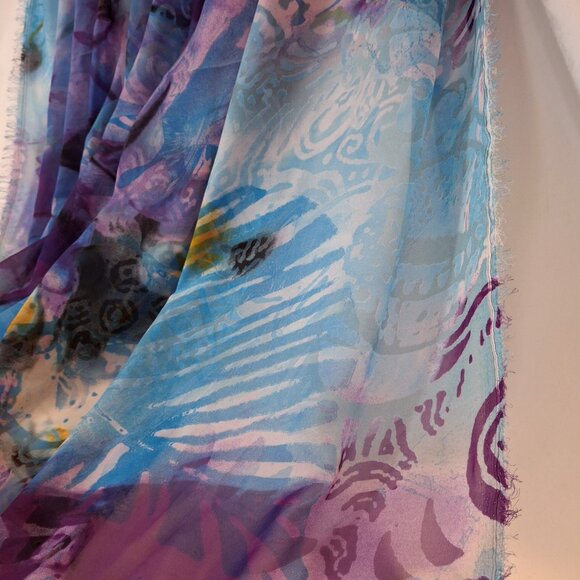 6 Yd Fabric - Vintage Chiffon Voile Tulle Lavenders Aqua Abstract Print 6ydx59in - Picture 12 of 13